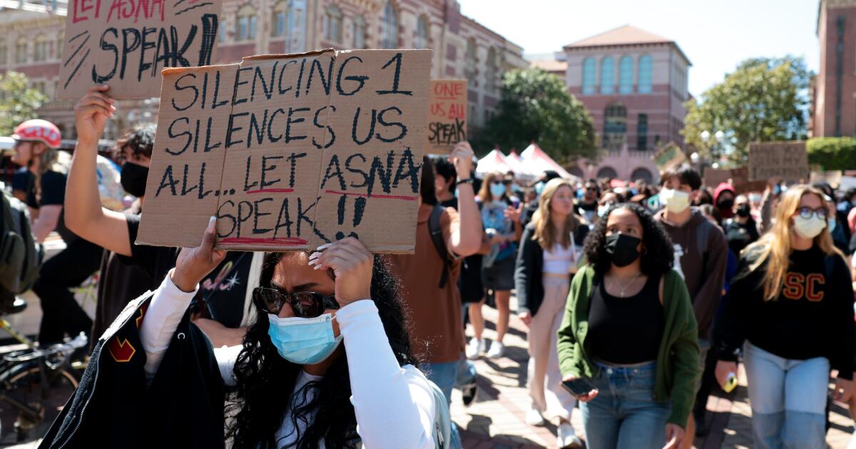 USC students protest the 'silencing' of valedictorian with cancellation of speech