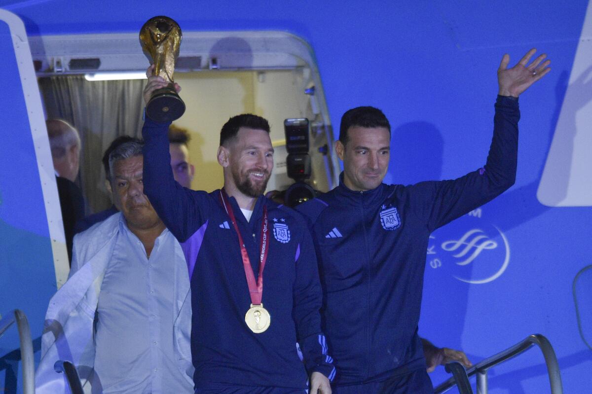Argentina soccer player Lionel Messi and coach Lionel Scaloni
