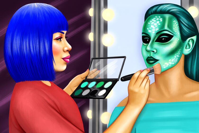 Illustration of an entertainment industry makeup artist for a story about how to be a makeup artist in the entertainment industry. Part of a series of stories about how to make it in Hollywood.