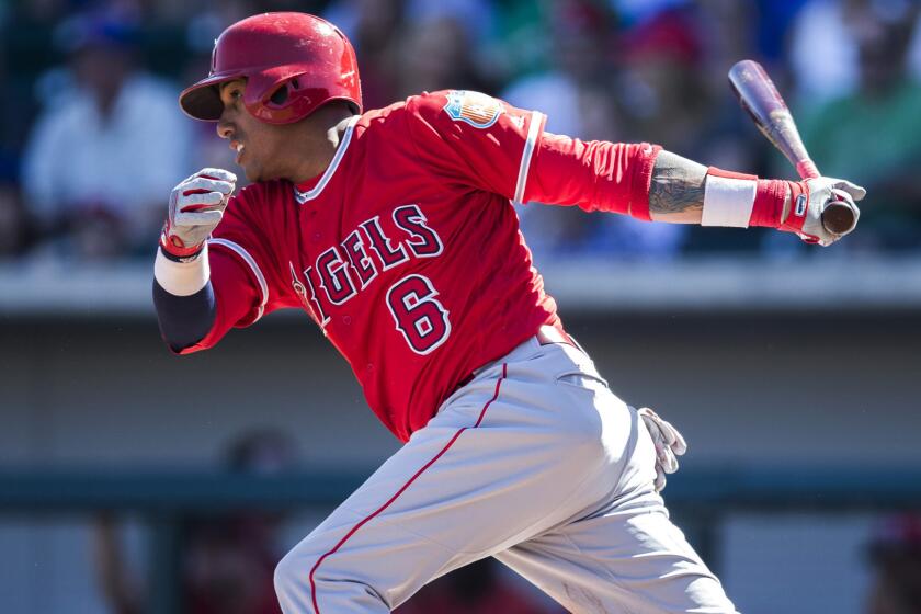Angels third baseman Yunel Escobar, shown during a game March 4, has not struck out in 38 at-bats this spring.