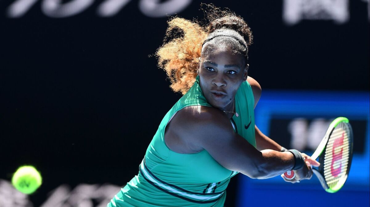 Serena Williams of the United States in action against Dayana Yastremska of the Ukraine on Day 6 of the Australian Open Grand Slam tennis tournament in Melbourne, Australia.