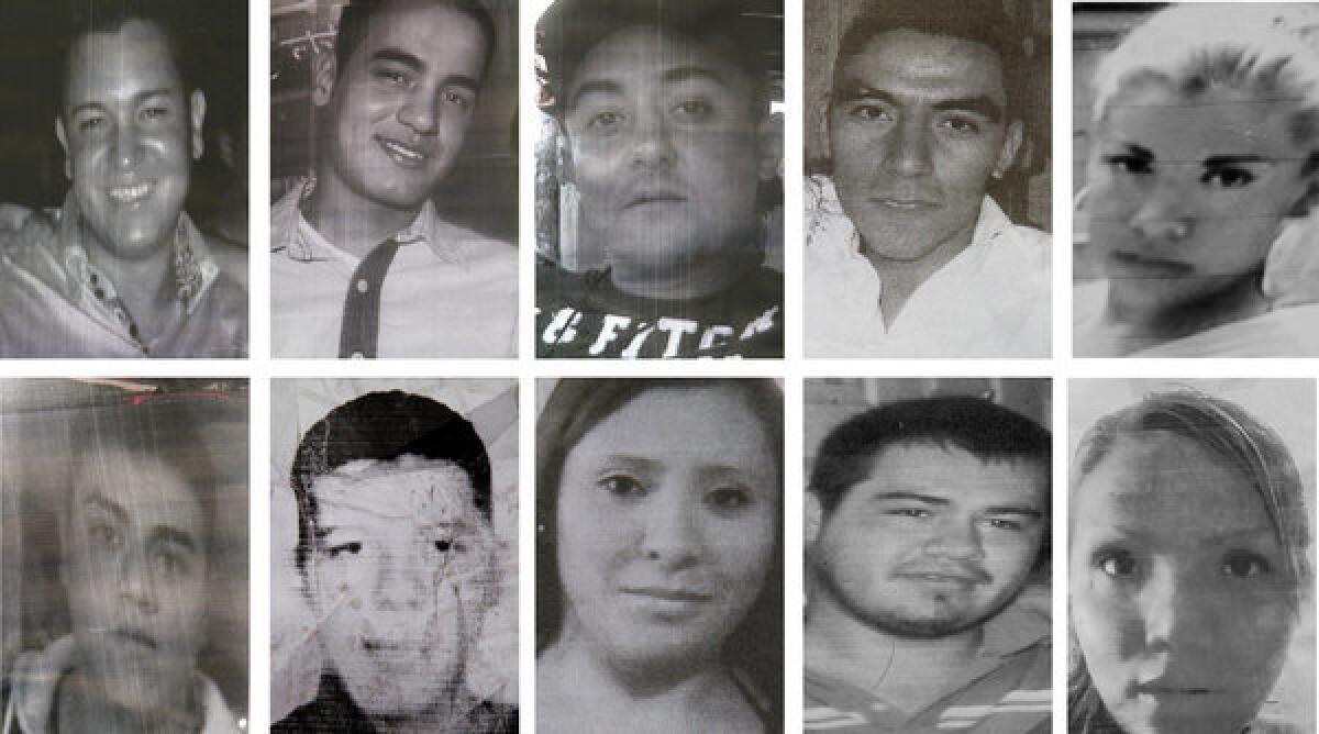 Photos taken from fliers show some of the 12people who disappeared in broad daylight from a bar in Mexico City on May 26.