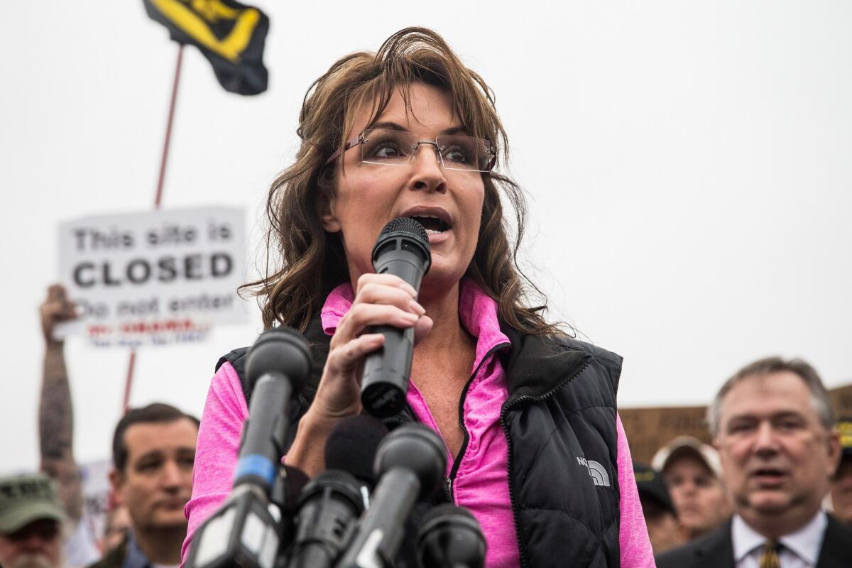 Former Alaskan Gov. Sarah Palin speaks at a rally Sunday in Washington, D.C.