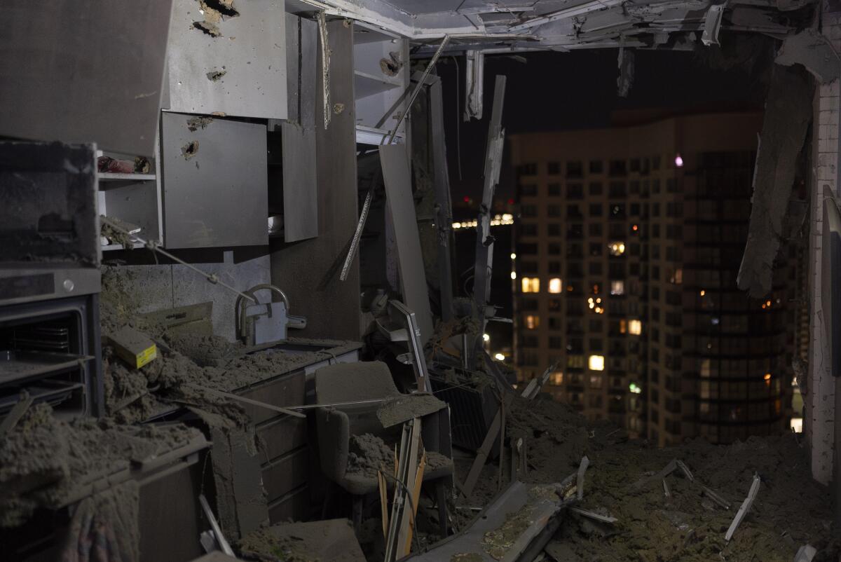 Interior of apartment damaged by Russian air attack on Kyiv
