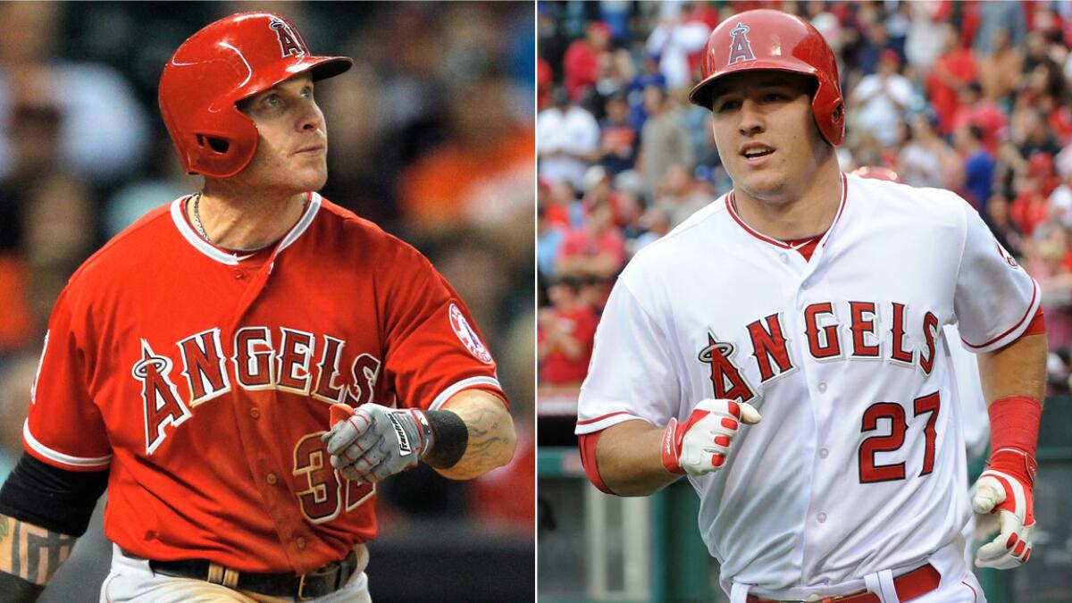 Angels outfielders Josh Hamilton, left, and Mike Trout are expected to be back in the lineup for the team's series opener against the Houston Astros on Tuesday.