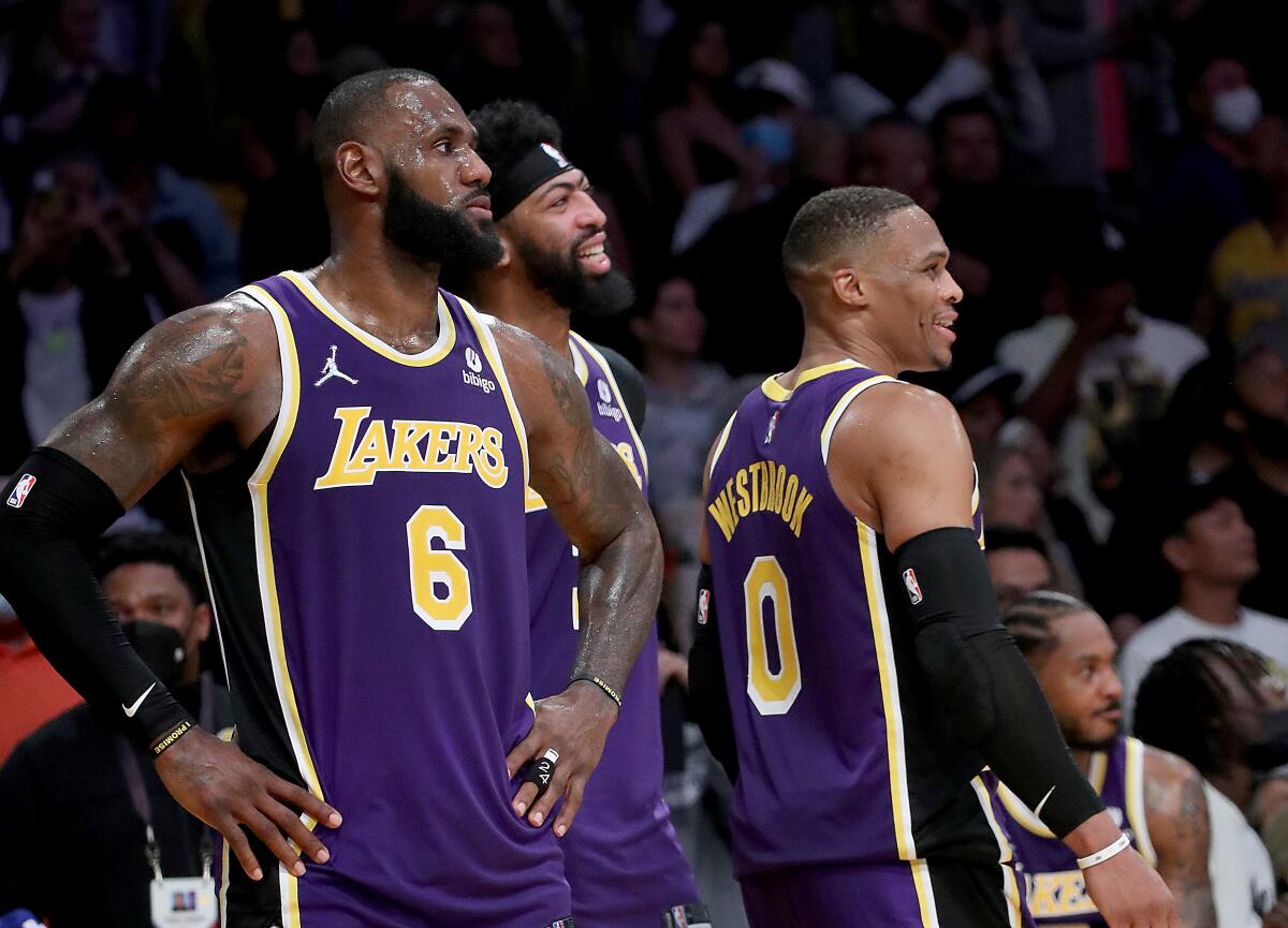 Lakers teammates LeBron James, Anthony Davis and Russell Westbrook