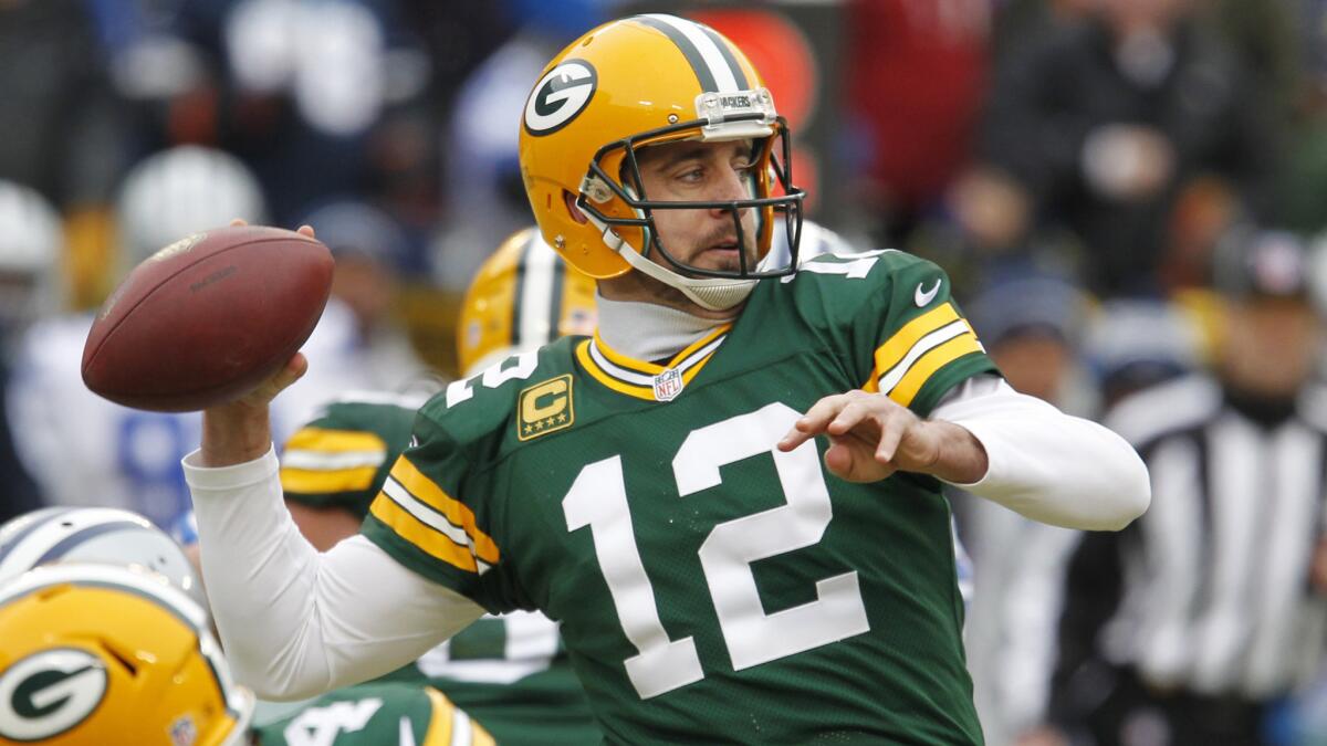 Green Bay Packers quarterback Aaron Rodgers passes during last week's win over the Dallas Cowboys in the NFC divisional playoffs.