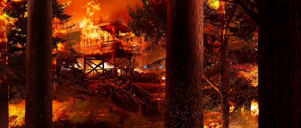 Concept art of a raging forest fire in "Extrapolations."