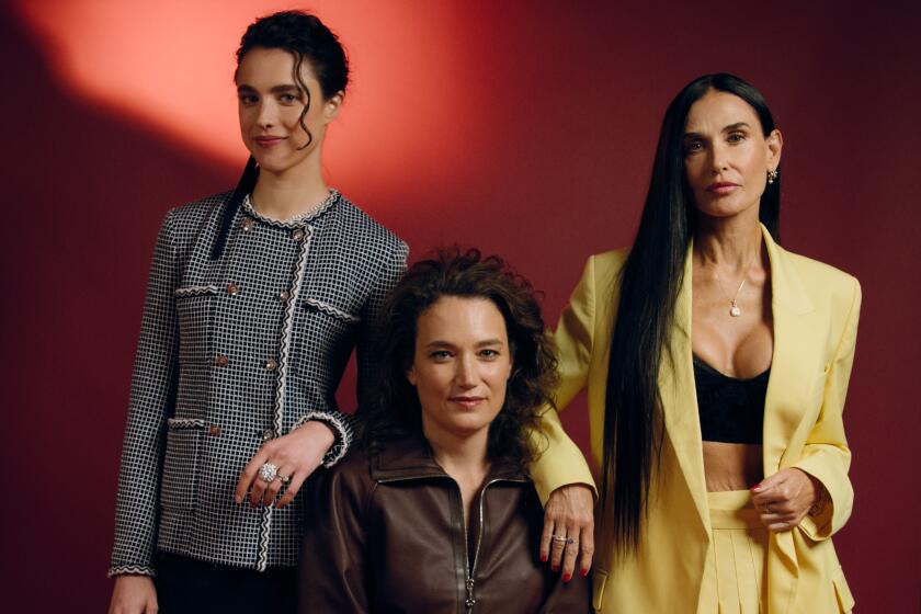 Demi Moore and Margaret Qualley who star in "The Substance" with director Coralie Fargeat