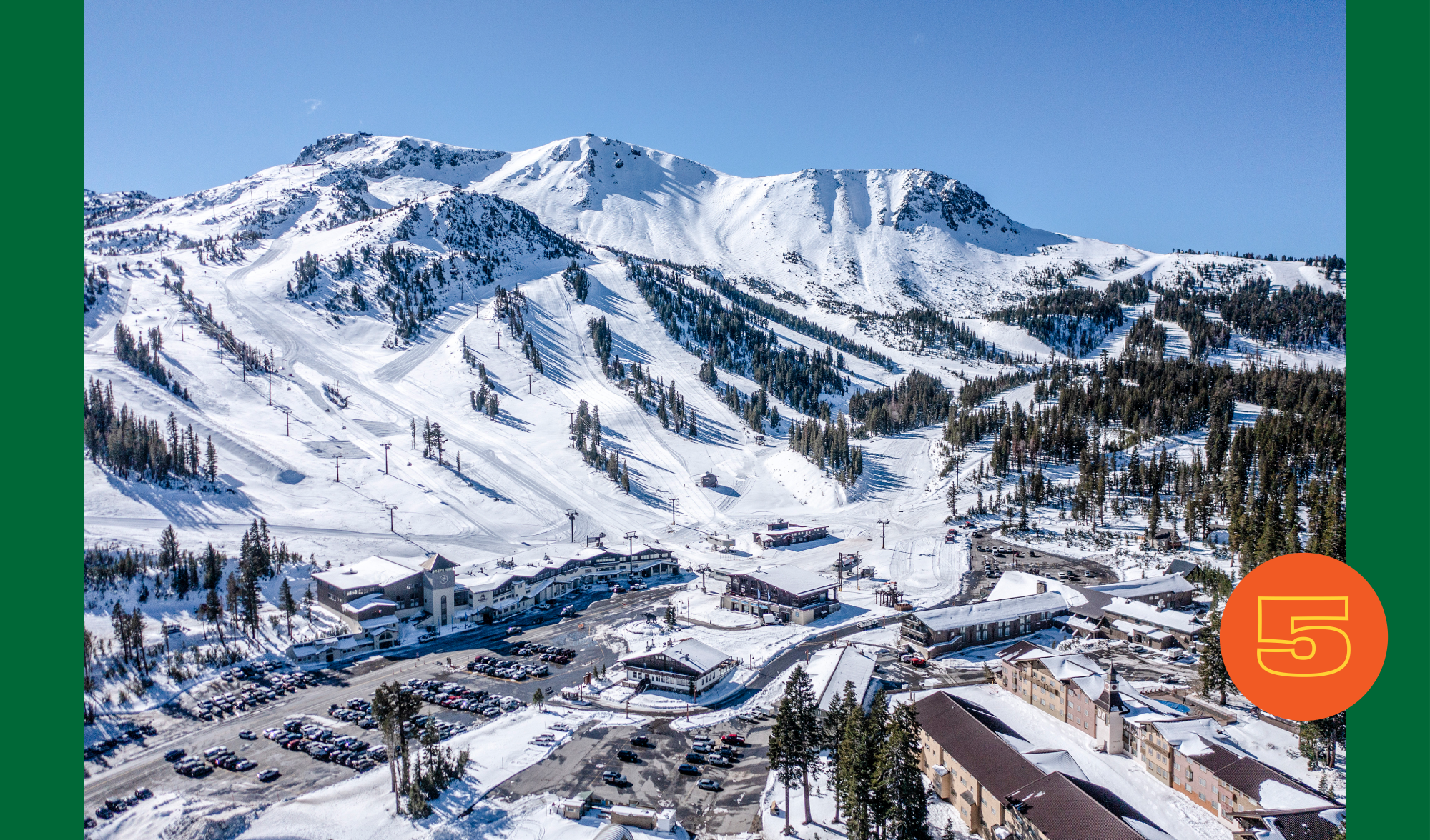 Aerial view of snow-covered mountains at Mammoth Mountain ski resort