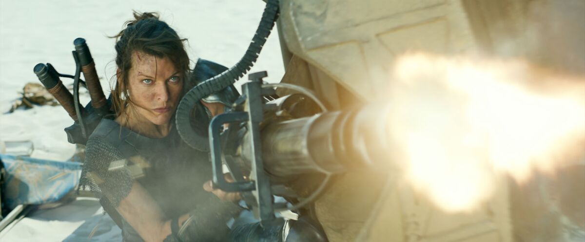 Milla Jovovich blasts some high-powered artillery in the movie "Monster Hunter."