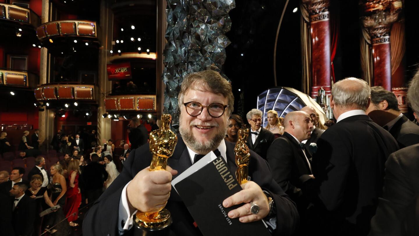 Oscar winner Guillermo del Toro ("The Shape of Water") backstage at the 90th Academy Awards.