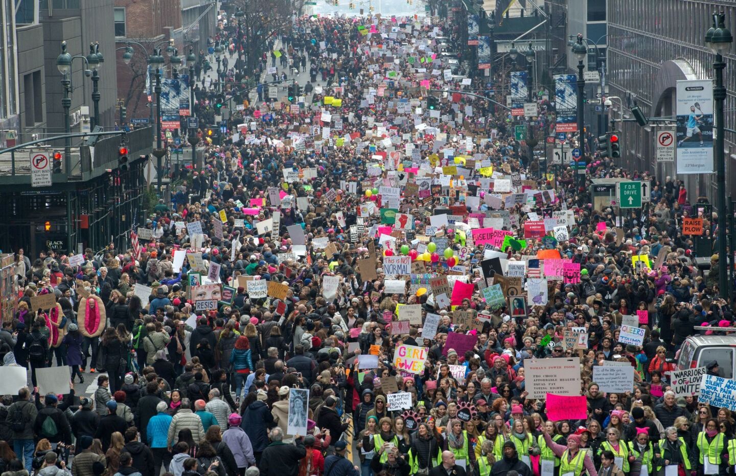 Protesters march in New York during the women's march on Jan. 21.