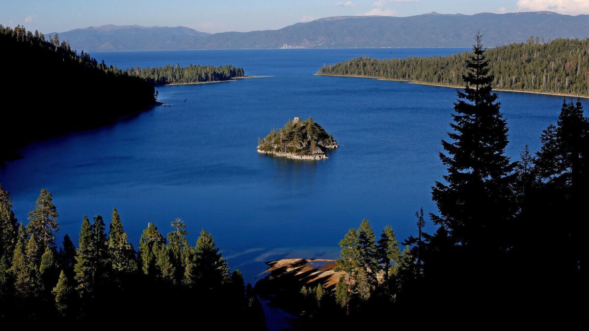 Lake Tahoe's cobalt blue waters are seen on Aug. 31, 2016. The clarity of the lake improved dramatically last year after plummeting the previous year.