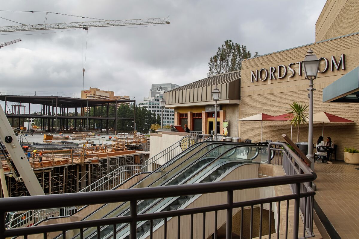 The original Nordstrom at Westfield UTC is pictured in 2016 during construction of the mall's parking garage and new stores.