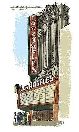 Illustration of the Los Angeles Conservancy walking tours of the Broadway Historic Theatre and Commercial District. Los Angeles Theatre, 1931. Architect S. Charles Lee.