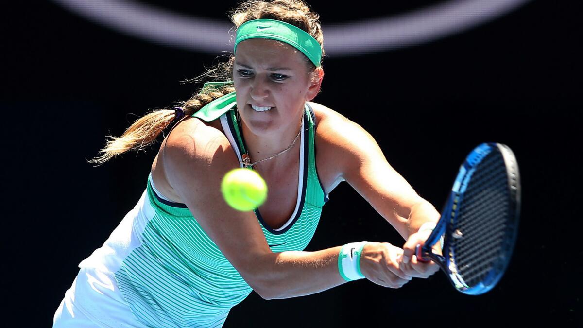 Victoria Azarenka tracks down a shot during her third-round victory over Naomi Osaka on Saturday.