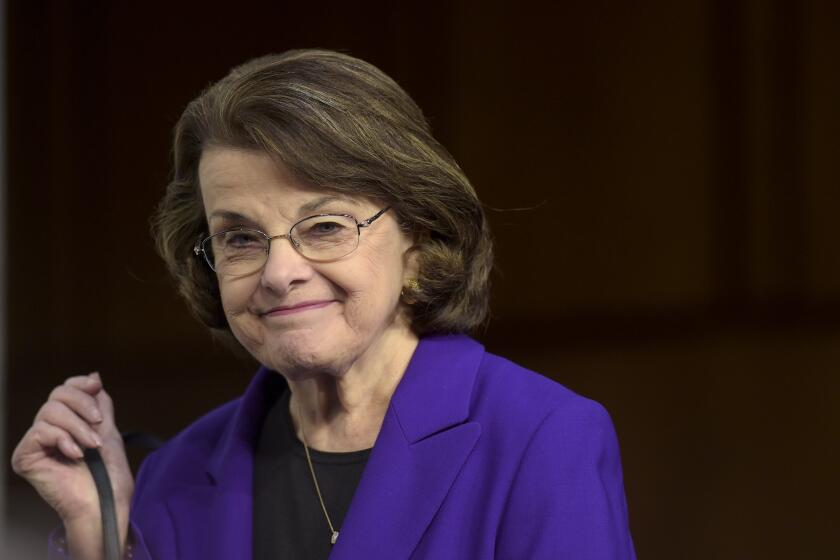 FILE - The Senate Judiciary Committee's ranking member Sen. Dianne Feinstein, D-Calif. returns on Capitol Hill in Washington, March 22, 2017, to hear testimony from Supreme Court Justice nominee Neil Gorsuch. (AP Photo/Susan Walsh, File)