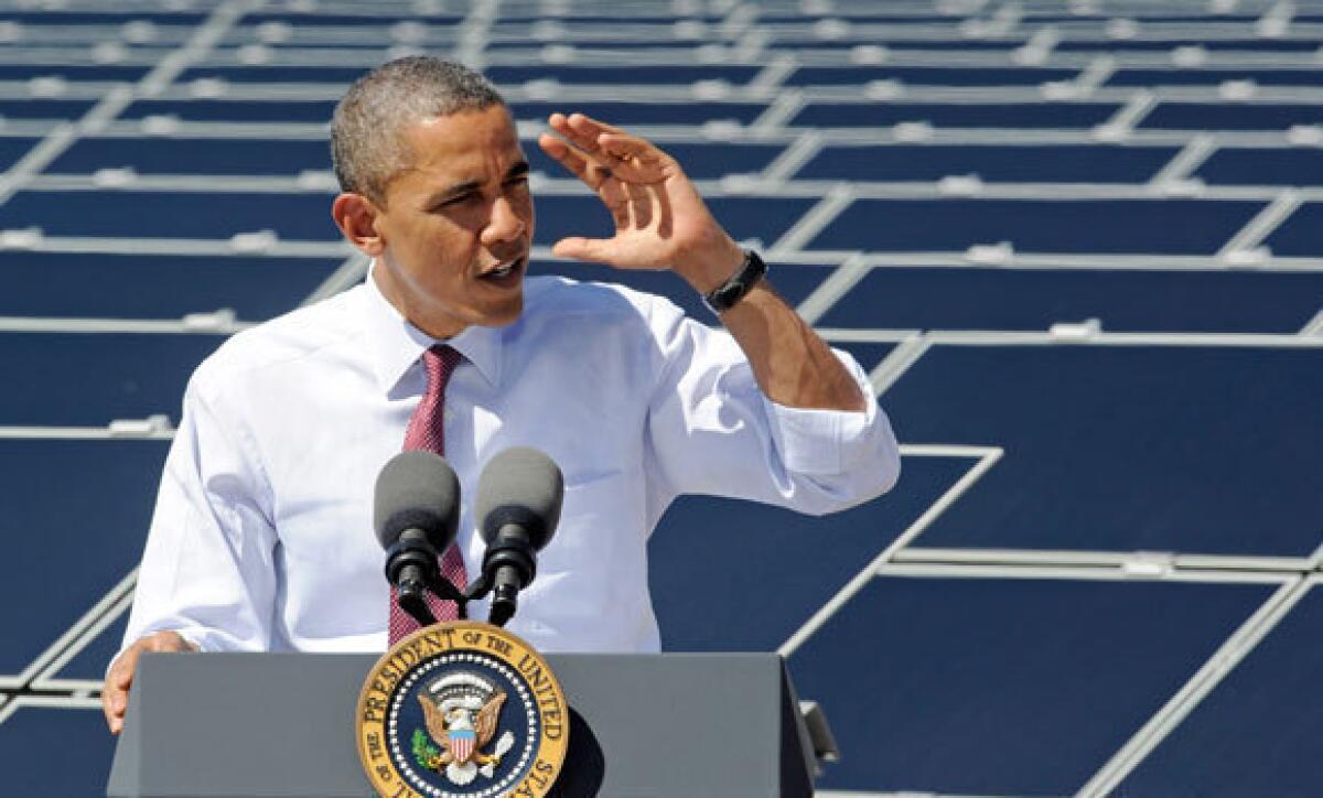 President Obama speaks at Sempra U.S. Gas and Power's Copper Mountain Solar 1 facility, the largest photovoltaic solar plant in the United States.
