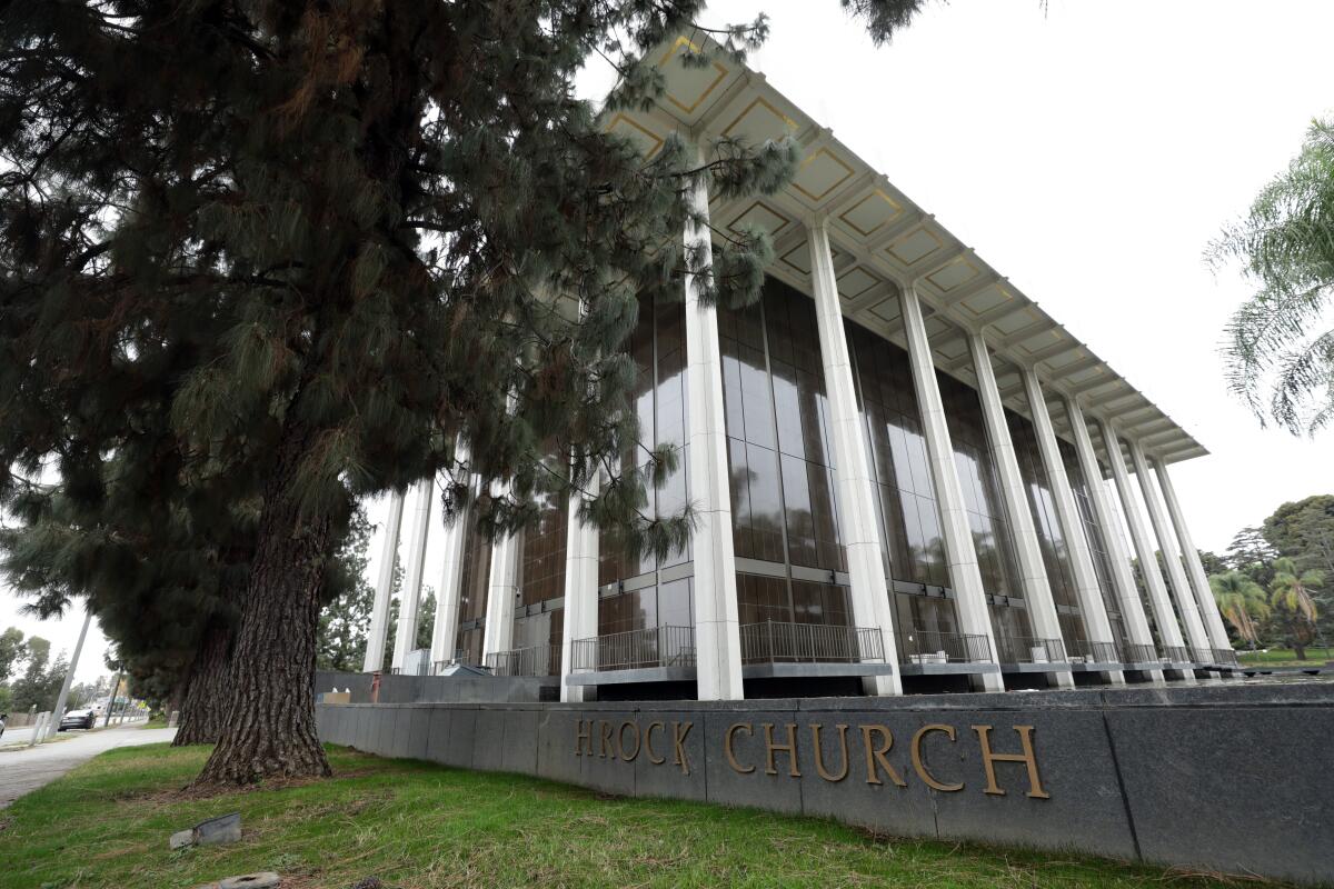 An exterior view of Pasadena-based Harvest Rock Church.