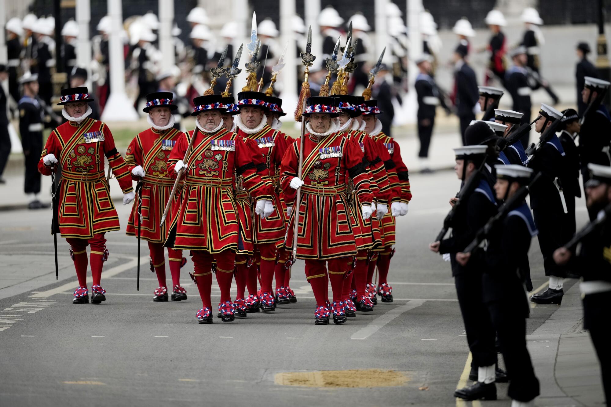 Yeomen of the Guard at Westminster Abbey ahead of the State Funeral of Queen Elizabeth II.