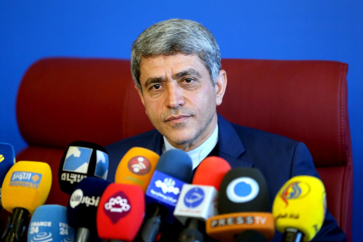 El ministro de economía de Irán, Ali Tayebnia, habla en una conferencia de prensa en Teherán, Iran. (Foto AP/Ebrahim Noroozi)