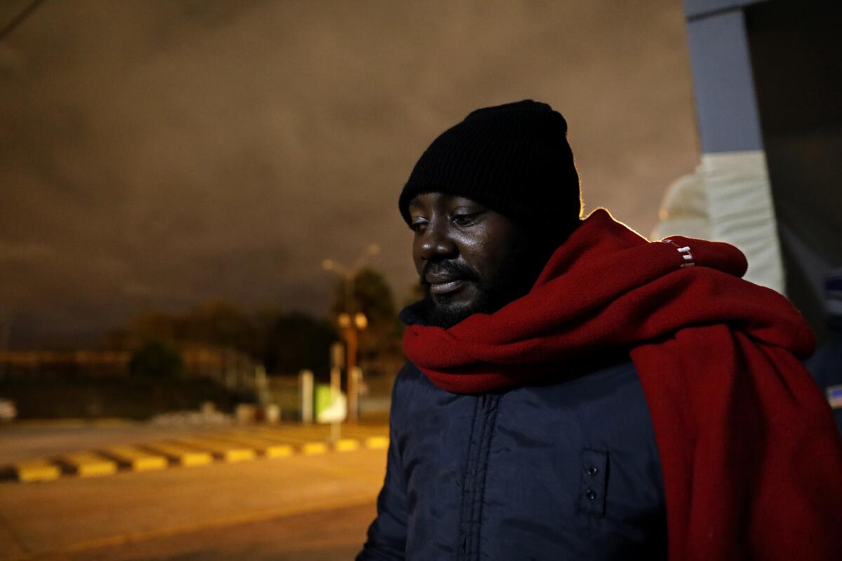 Michael Randy, 30, of Cameroon, is seeking political asylum. He camps outside Mexico's National Institute of Migration office at the Gateway International Bridge in Matamoros, Tamaulipas.