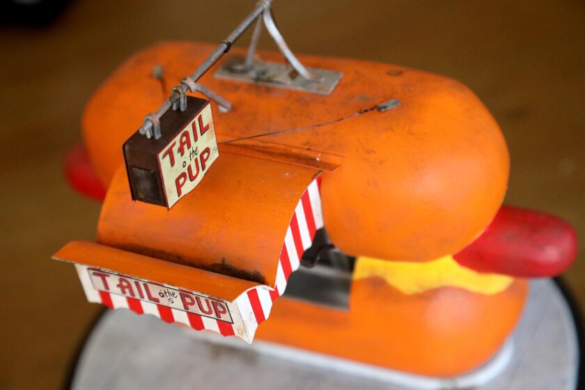 Kieran Wright's miniature creations celebrate buildings unique to Los Angeles, such as the Tail o' the Pup hot dog stand.