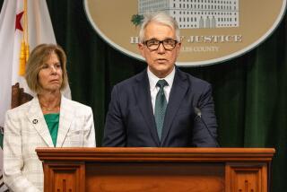 Los Angeles, CA - September 30: George Gascon holds a press conference at the Hall of Justice discusses charges filed on Lamont Campbell, the man accused of hijacking a metro bus and killing a passenger on Monday, Sept. 30, 2024 in Los Angeles, CA. (Jason Armond / Los Angeles Times)