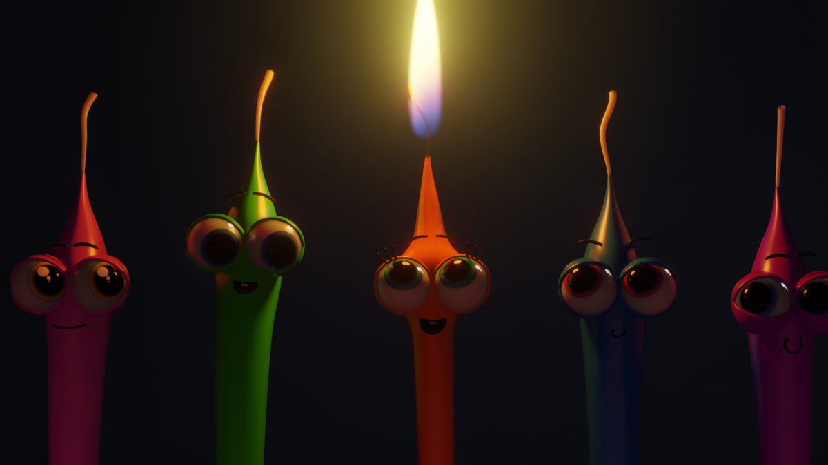 Animated Hanukkah candles on a menorah