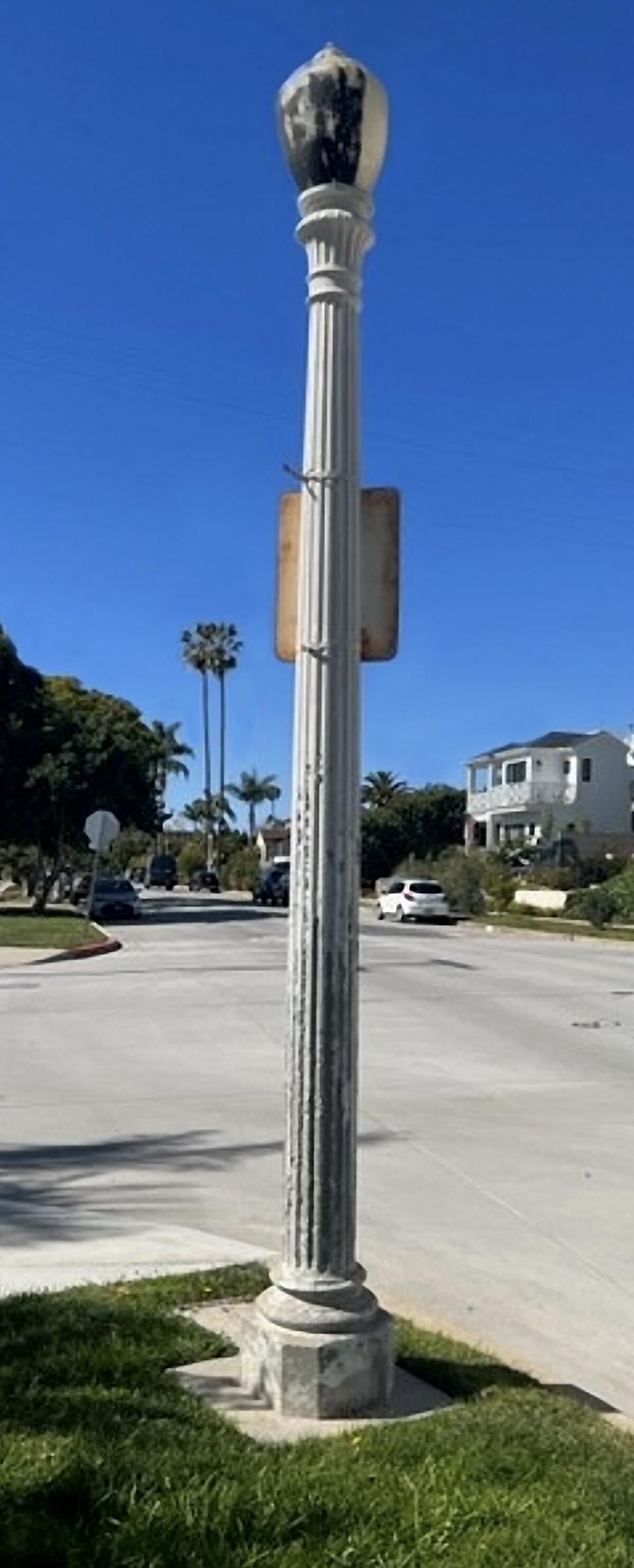 An example of the 125 existing post-top lights to be replaced between Loring Street and Garnet Avenue in Pacific Beach.
