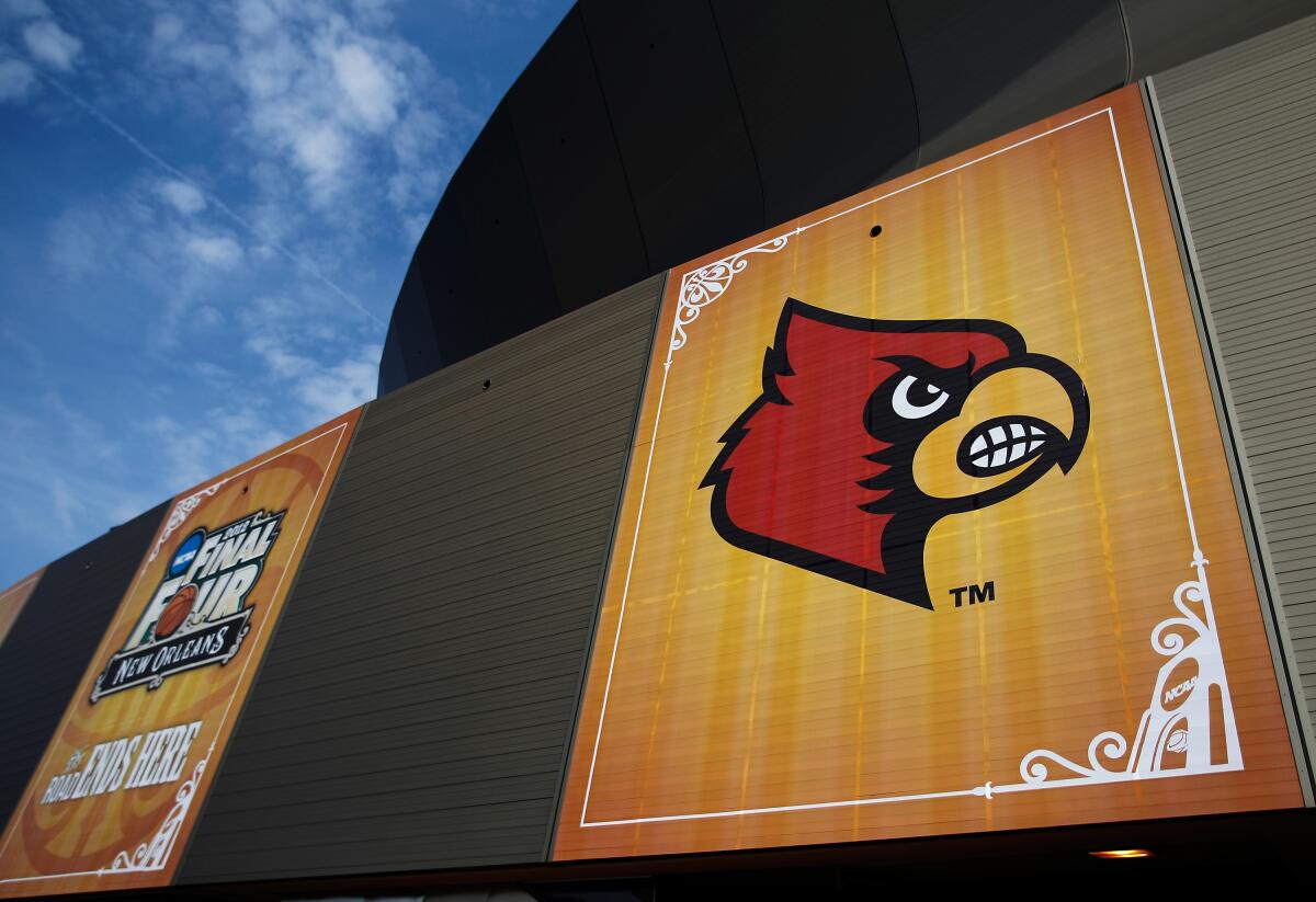 NEW ORLEANS, LA - MARCH 30: A general view of the Louisville Cardinals logo on the exterior of the Mercedes-Benz Superdome during practice prior to the 2012 Final Four of the NCAA Division I Men's Basketball Tournament on March 30, 2012 in New Orleans, Louisiana. (Photo by Chris Graythen/Getty Images)
