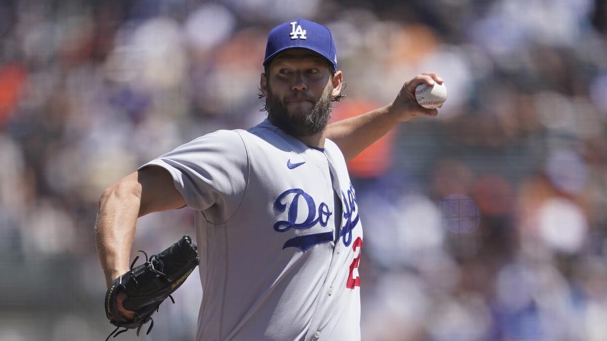 Dodgers pitcher Clayton Kershaw throws against the San Francisco Giants on Aug. 4.