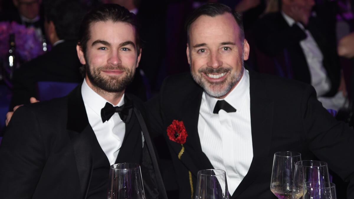 Chace Crawford, left, and cohost David Furnish at the 23rd annual Elton John AIDS Foundation Academy Awards Viewing Party. Nope, Crawford didn't win the Chopard watch ...