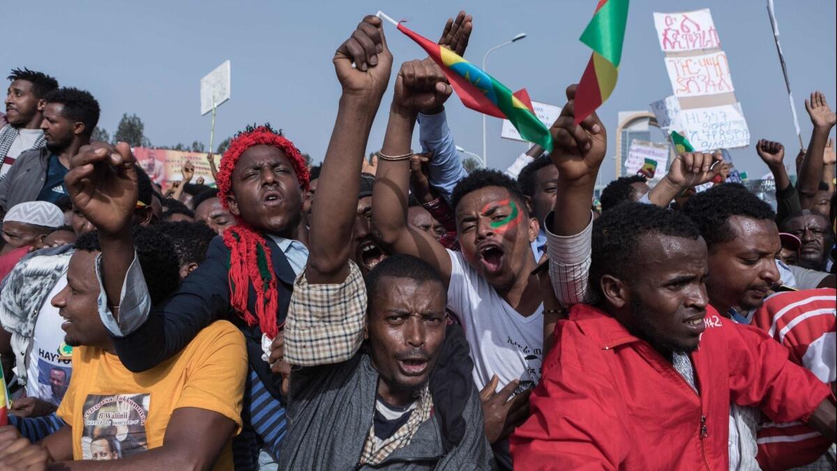 Ethiopians rally in 2018 in support of Prime Minister Abiy Ahmed in Addis Ababa.
