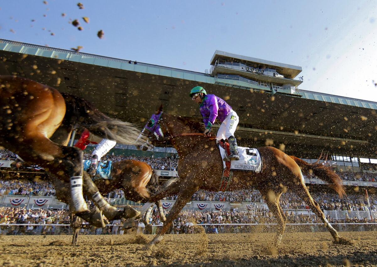 California Chrome, with jockey Victor Espinoza, finishes tied for fourth Saturday at the Belmont Stakes.