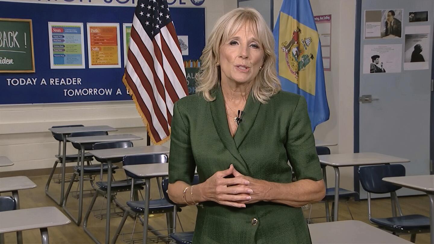 Jill Biden, wife of Democratic presidential candidate Joe Biden, addresses the convention.