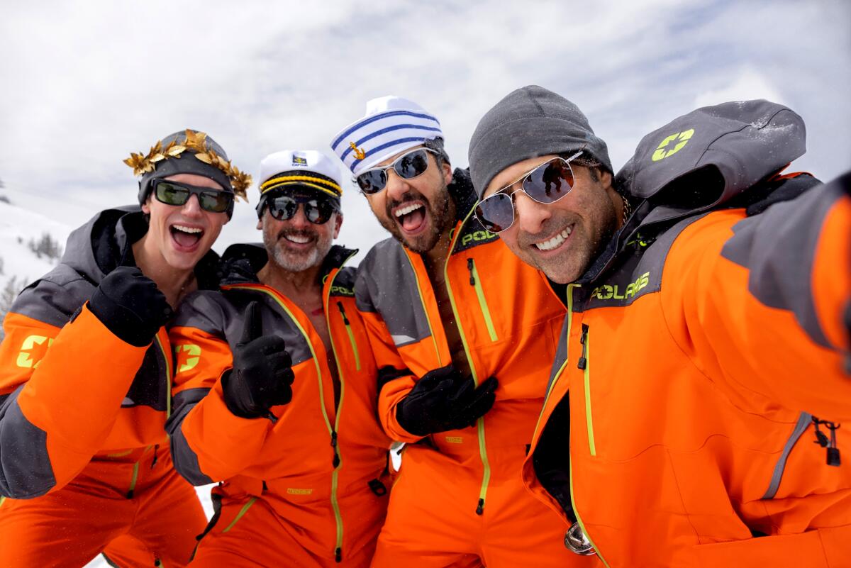 Cory Michael Smith, left, Steve Carell, Ramy Youssef and Jason Schwartzman in "Mountainhead."