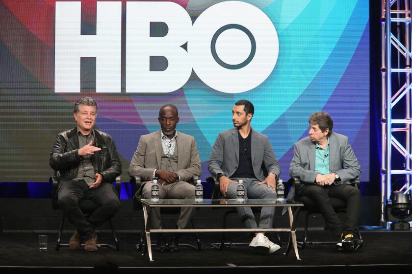 Executive producer-director-writer Steven Zaillian, left, actor Michael Kenneth Williams, Riz Ahmed and executive producer-writer Richard Price speak at 'The Night Of' panel discussion at 2016 Television Critics Assn. Summer Tour in Beverly Hills.