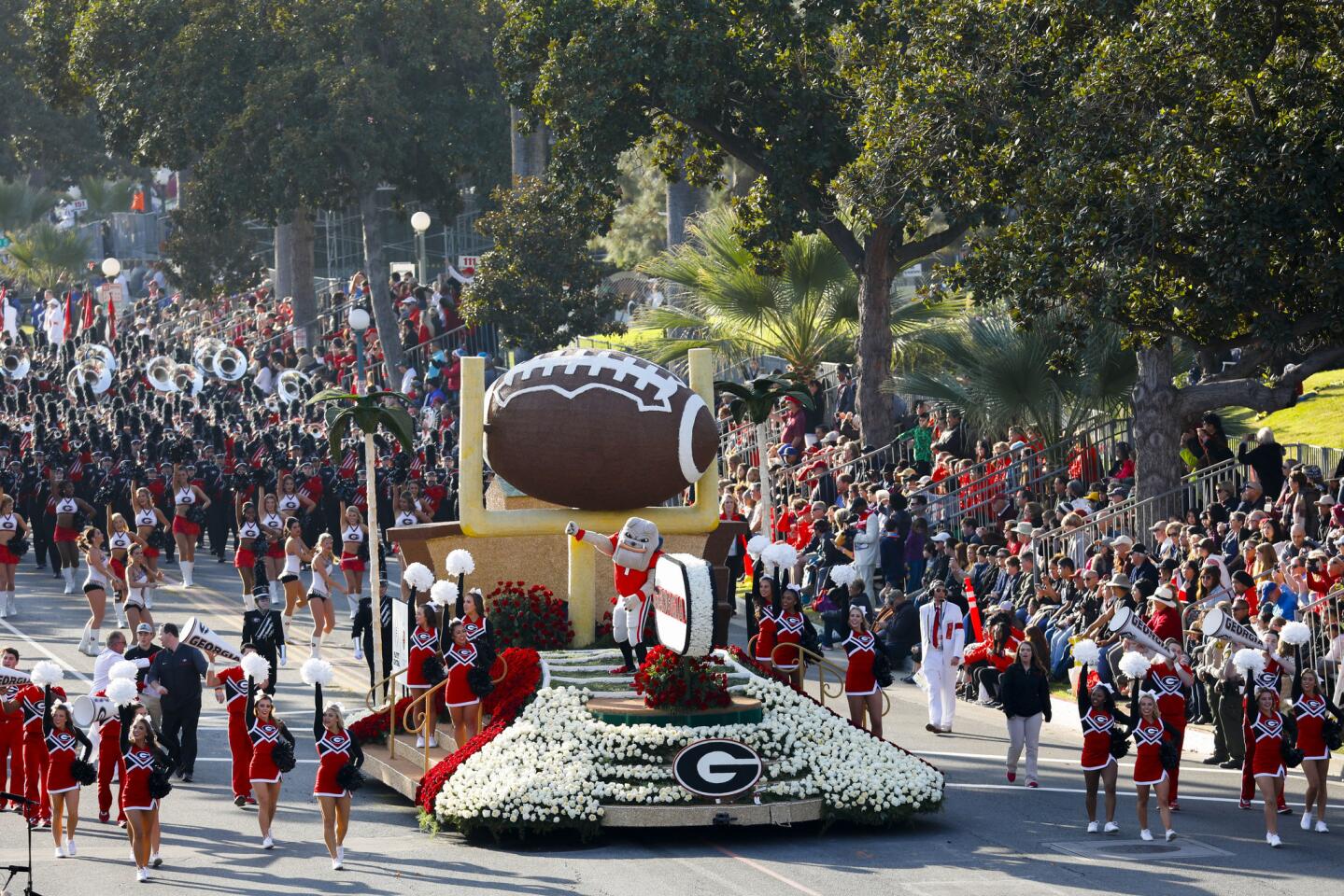 The University of Georgia Bulldogs band marches during the 2017 Rose Parade on Monday, January 1, 2018 in Pasadena, Calif. (Patrick T. Fallon/ For The Los Angeles Times)