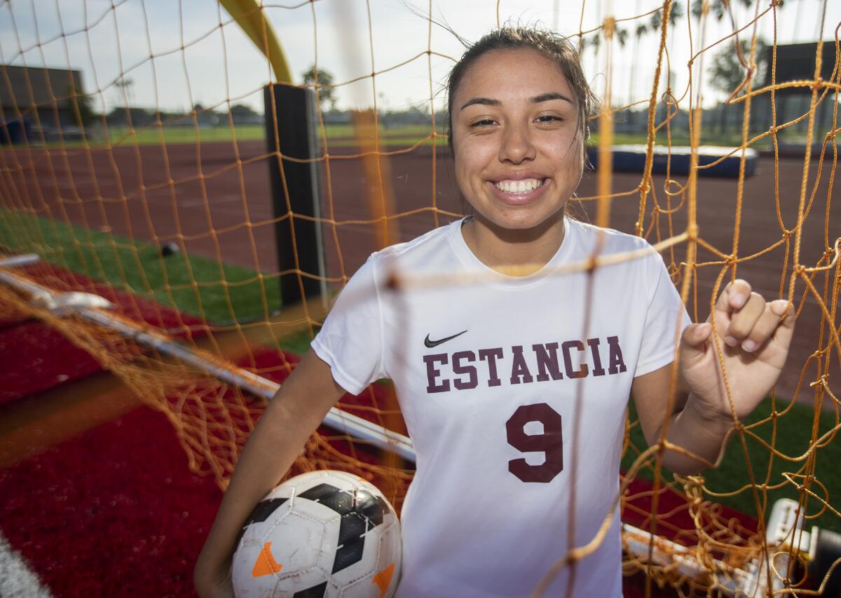 Estancia High senior girls' soccer player Desiree Mendoza has eight goals and 14 assists this season.