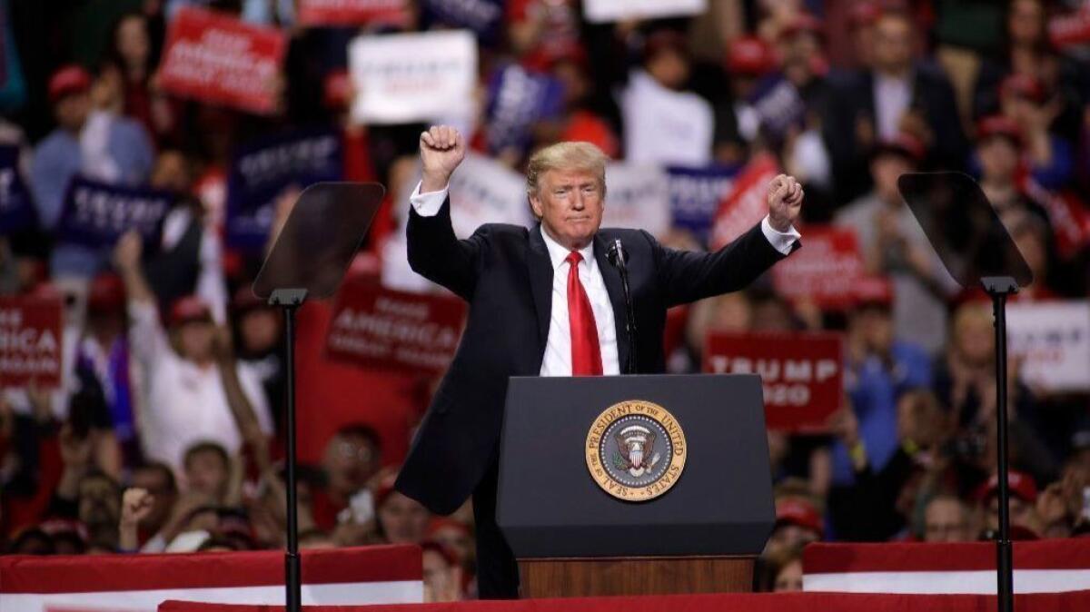 President Trump speaks at a April 27 rally in Green Bay, Wis.