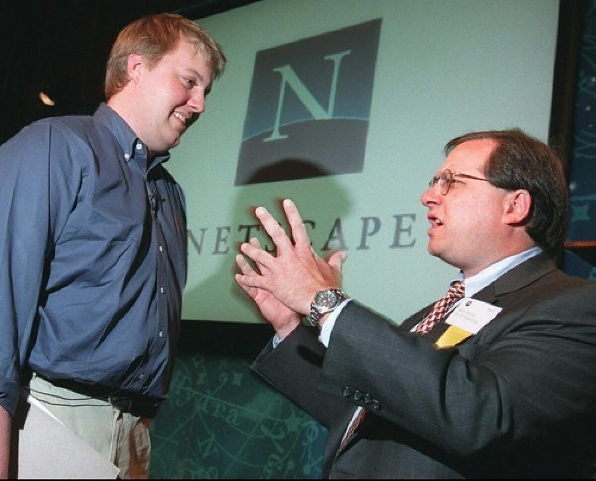 Mike Homer, right, with Netscape co-founder Marc Andreessen, wrote the companys first business plan as vice president of marketing.