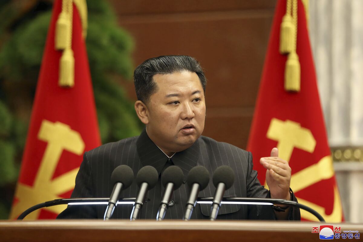 In this photo provided by the North Korean government, North Korean leader Kim Jong Un delivers a speech during a Politburo meeting in Pyongyang, North Korea Thursday, Sept. 2, 2021. Independent journalists were not given access to cover the event depicted in this image distributed by the North Korean government. The content of this image is as provided and cannot be independently verified. Korean language watermark on image as provided by source reads: "KCNA" which is the abbreviation for Korean Central News Agency. (Korean Central News Agency/Korea News Service via AP)