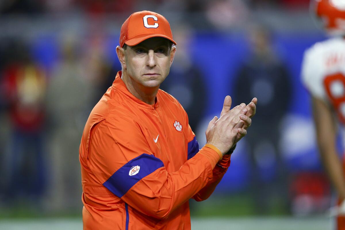 Clemson coach Dabo Swinney on the field.