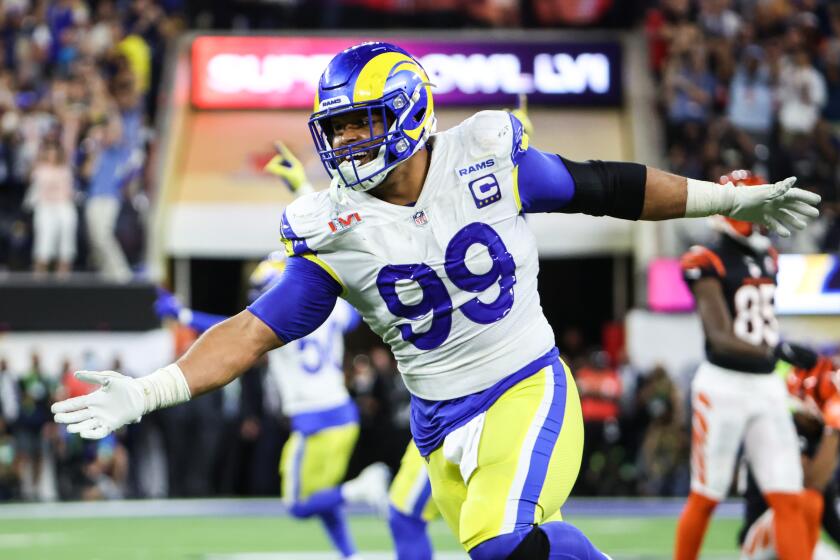 Inglewood, CA - February 13: Los Angeles Rams defensive end Aaron Donald.