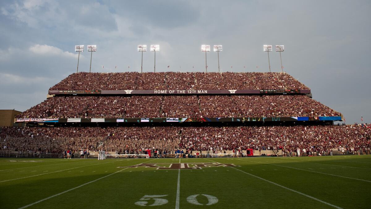 A view of the student section at Kyle Field on the Texas A&M campus before a game between the Aggies and Southern Methodist in 2011.