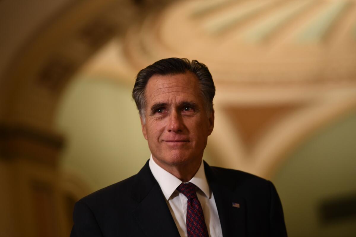 Sen. Mitt Romney during a recess in the impeachment trial against President Trump. 
