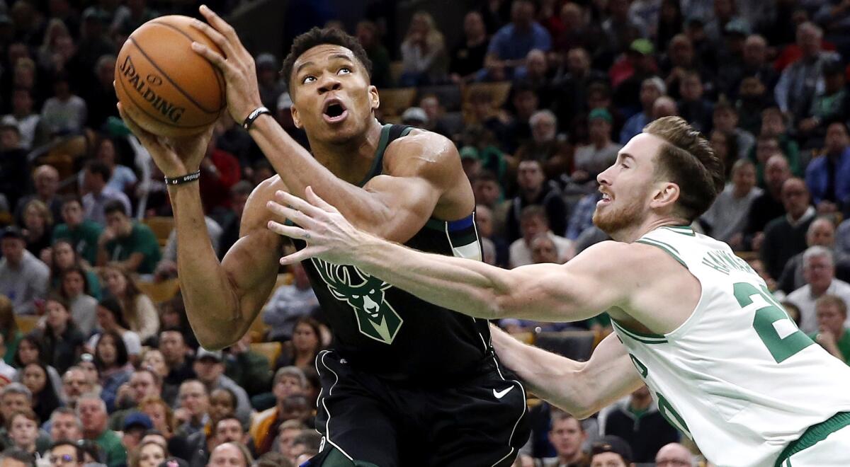 Bucks forward Giannis Antetokounmpo will be a handful for Gordon Hayward and the Celtics to slow down in their upcoming playoff series.