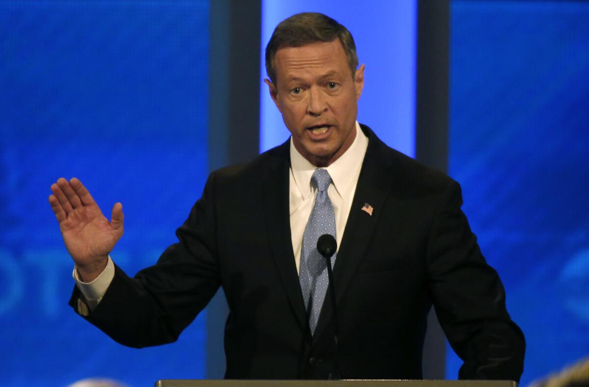 Martin O’Malley speaks during a Democratic presidential primary debate Saturday, Dec. 19, 2015, at Saint Anselm College in Manchester, N.H. (AP Photo/Jim Cole)